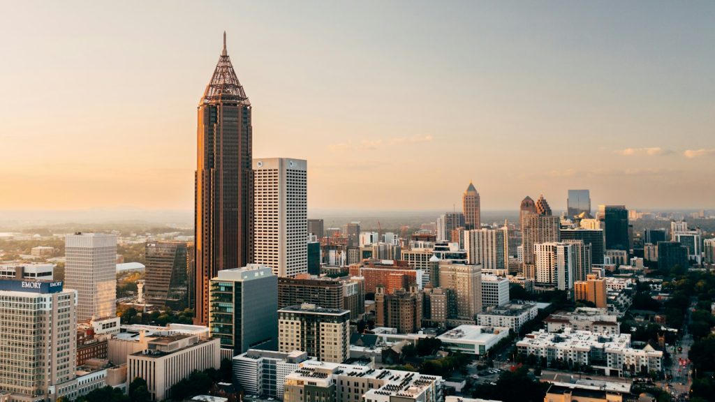 Downtown Atlanta skyline at sunset